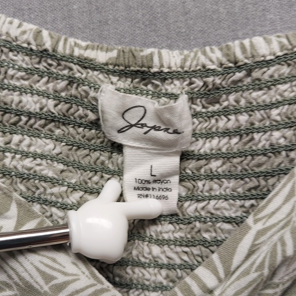 Japna Babydoll Top Cottagecore Boho Floral Ruched Smocked Ruffle Sleeve Sage L - Picture 8 of 12